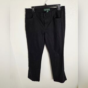 Lauren Ralph Lauren Black Jeans with 4-Buttons on Bottom Sides of Legs, Size 12